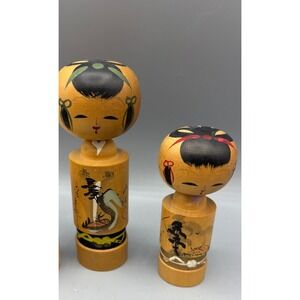Vintage Kokeshi Dolls Wooden Set of‎ 2 Hand Painted Japan Folk Art